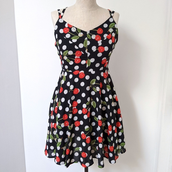 red cherry print spaghetti strap mini dress - Picture 3 of 11